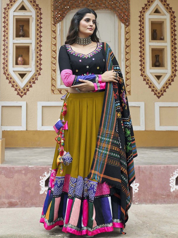 Pear Green Viscose Rayon Readymade Navratri Lehenga Choli